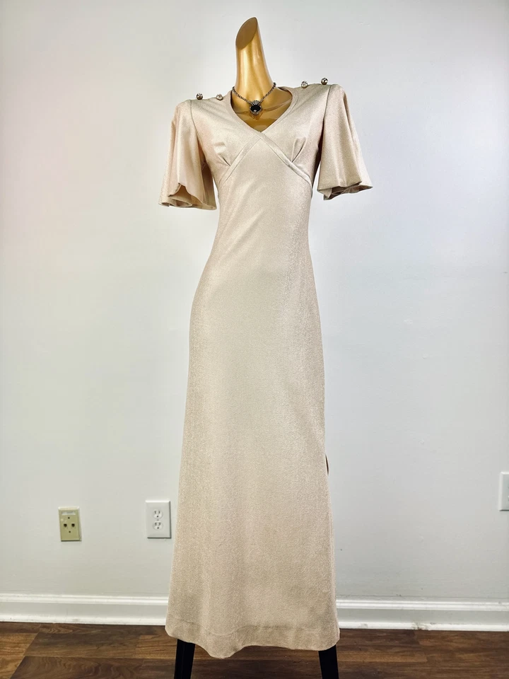 Vestido de festa vintage vintage vintage anos 70 boho deusa grega - Imagem 2 de 4