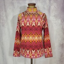 GARNET HILL Mock Neck Back Zip Rash Guard Watercolor Pink  Orange MED Beautiful