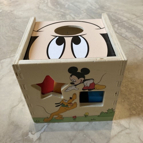 Melissa & Doug Disney Baby Mickey Mouse Wooden Shape Sorting Cube 9 Shapes - Picture 4 of 5