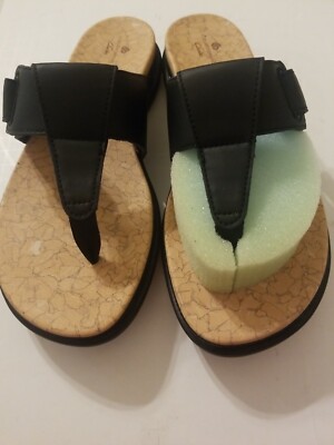 Clarks Women's Black Step June Reef Flip-Flop Thong Sandals Size M