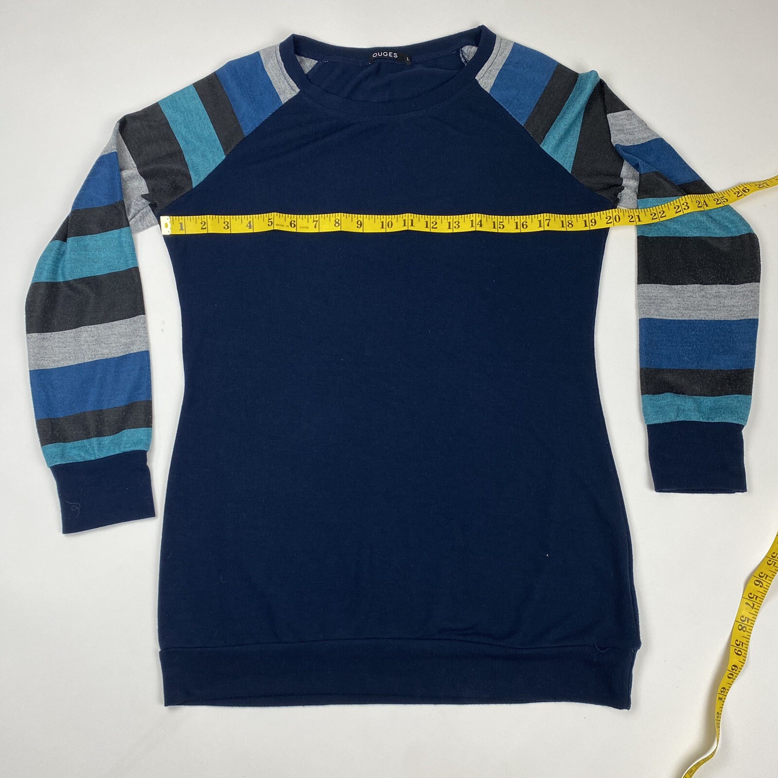 Ouges Sweater Navy Blue With Striped Sleeves Wome… - image 3