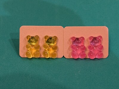 Super süße Gummibärchen Ohrstecker Süßigkeiten Geschenke Weihnachten Spaß Funky gelb rosa