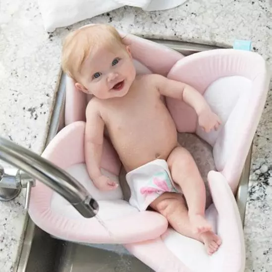 Blooming Baby Bath Lotus Pink White Gray flower girl mat infant