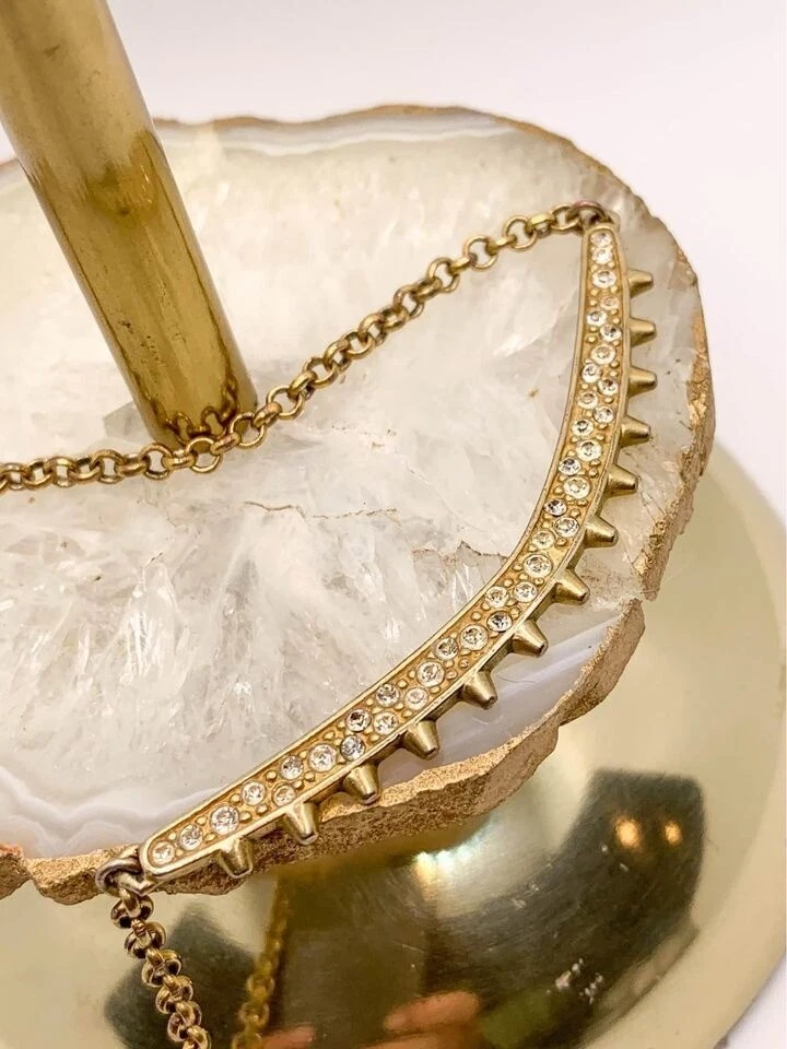 Gold Spiked Bar Pendant Necklace Lobster Clasp Chain Sam Edelman