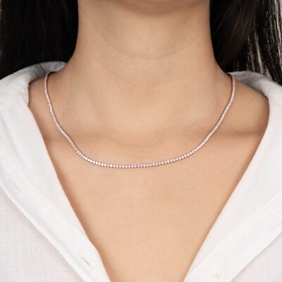 14k Gold Lab-Creted Diamond Tennis Necklace, 3mm Round Diamond Tennis Necklace
