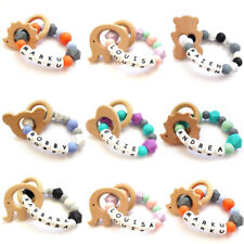 Baby Teething Chew Bracelet Personalised Silicone Beads Beech Animal Pram Rattle