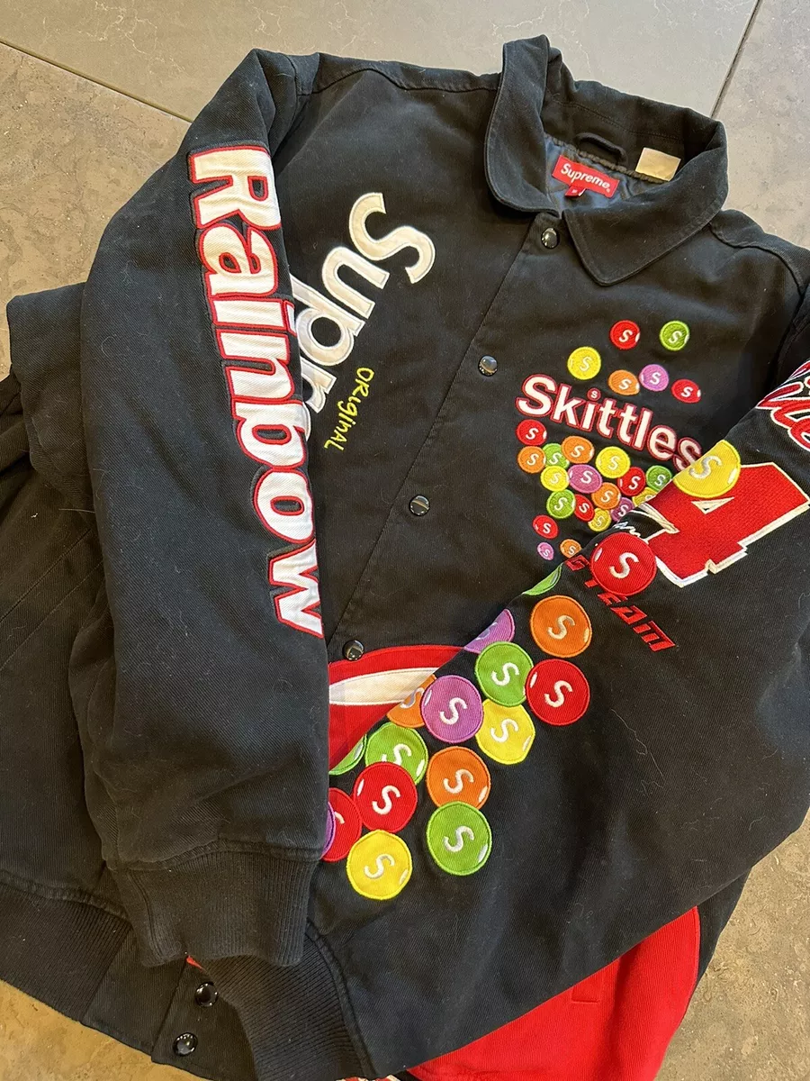 Supreme Skittles Mitchell & Ness Varsity Jacket BlackSupreme Skittles  Mitchell & Ness Varsity Jacket Black - OFour