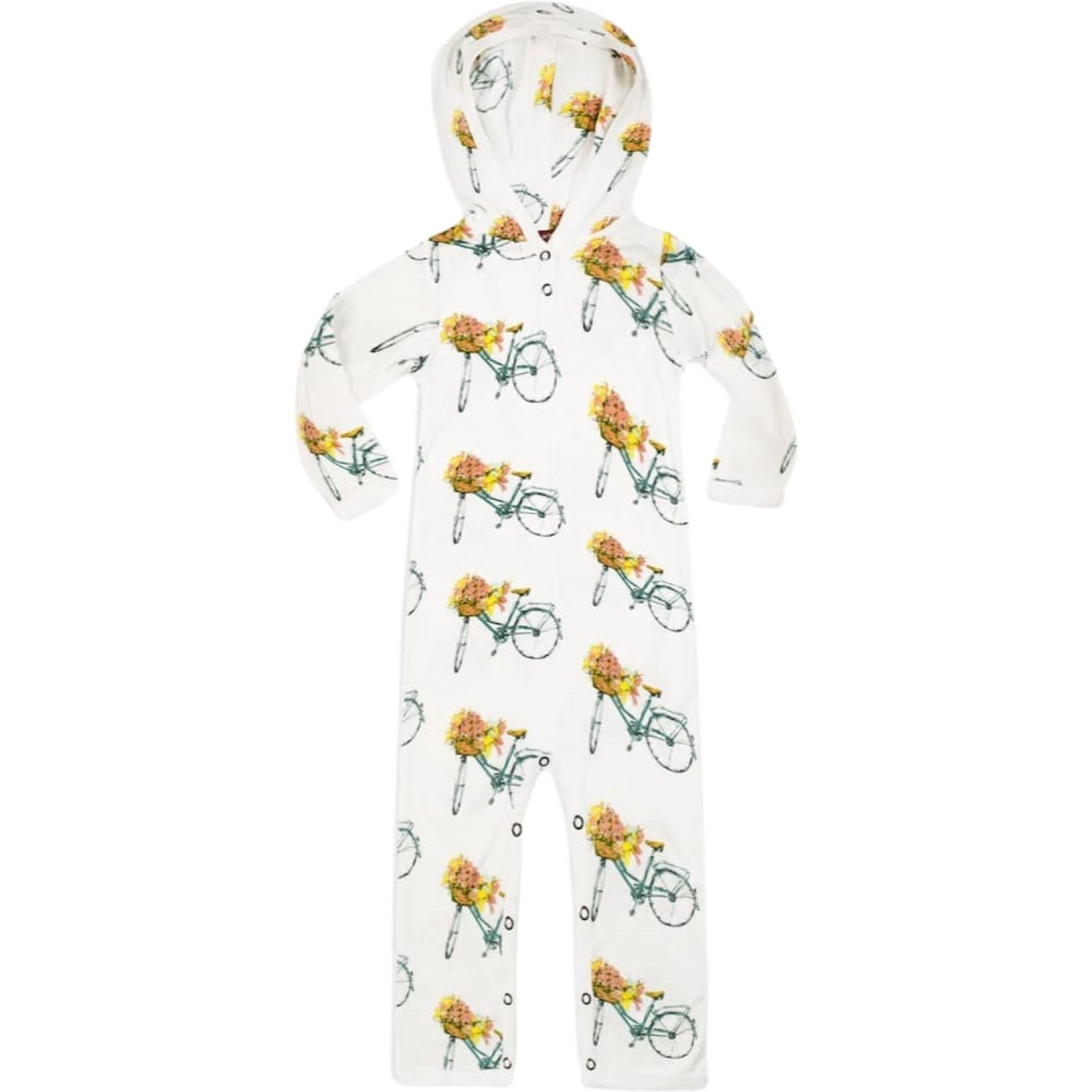 MilkBarn Hooded Romper 6 9 12 Mos Rayon Bamboo Bicycle Bike Outfit Girl Flowers