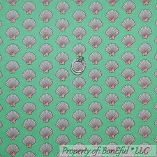 BonEful Fabric FQ Cotton Quilt Green White Pearl B W Sea Shell Girl Beach Stripe