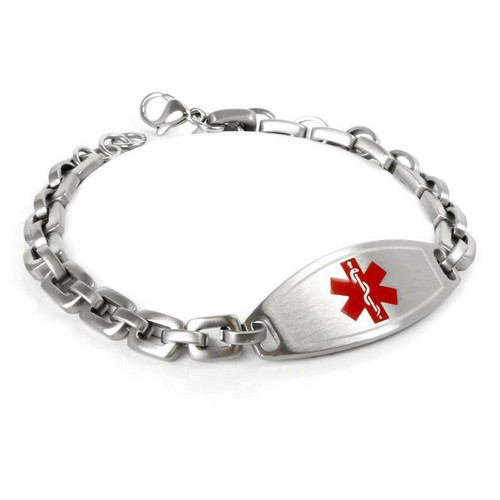 Medical Engraved ID Bracelet Steel Silver GunMetal Curved Links
