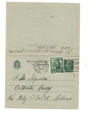 4518) full postcard ticket 25c Imperiale + twin Empire 1939 Bologna Milan