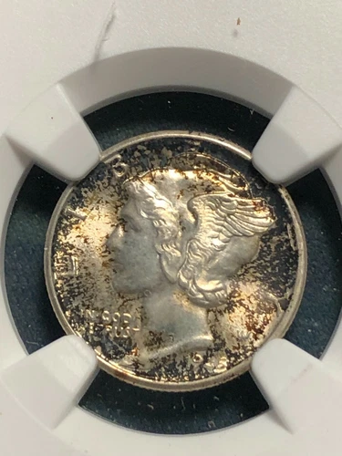1945D 10 CENTS MERCURY DIME NGC MS66 ALL ORIGINAL TONING, BLISTERING LUSTER!
