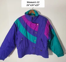 Vintage 80s Fera Skiwear Purple/Green Colorblock Full Zip Women's Jacket Size 12
