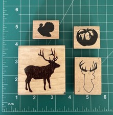 Stampabilities, Other Wood Mounted Rubber Stamps Elk Turkey Pumpkin Lot #6173