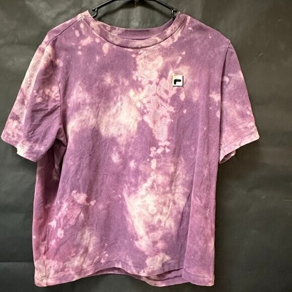 Maglietta Fila viola taglia grande maglietta sportiva lavaggio acido cravatta tinta a mano
