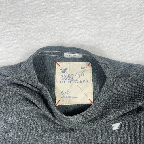 Camicia American Eagle uomo piccola vintage vestibilità manica lunga grigia logo termico Y2K - Foto 6 di 8