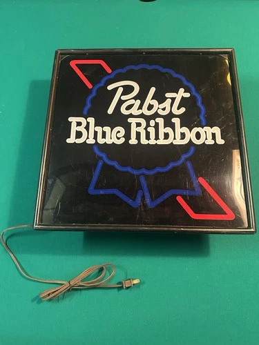 Vintage Pabst Blue Ribbon Beer Lighted Square Wall Bar Sign PBR ~WORKS~