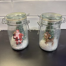 Juego de 2 globos de nieve vintage de Papá Noel y reno de Navidad