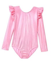 Long Sleeve Leotards for Girls with Ruffle 4D Stretch Ballet 3-4T Shiny Pink