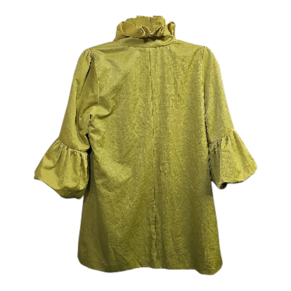 Túnica Anthropologie RYU 3D rosa babado botão frontal tamanho médio vibrante Chartreuse - Imagem 2 de 4