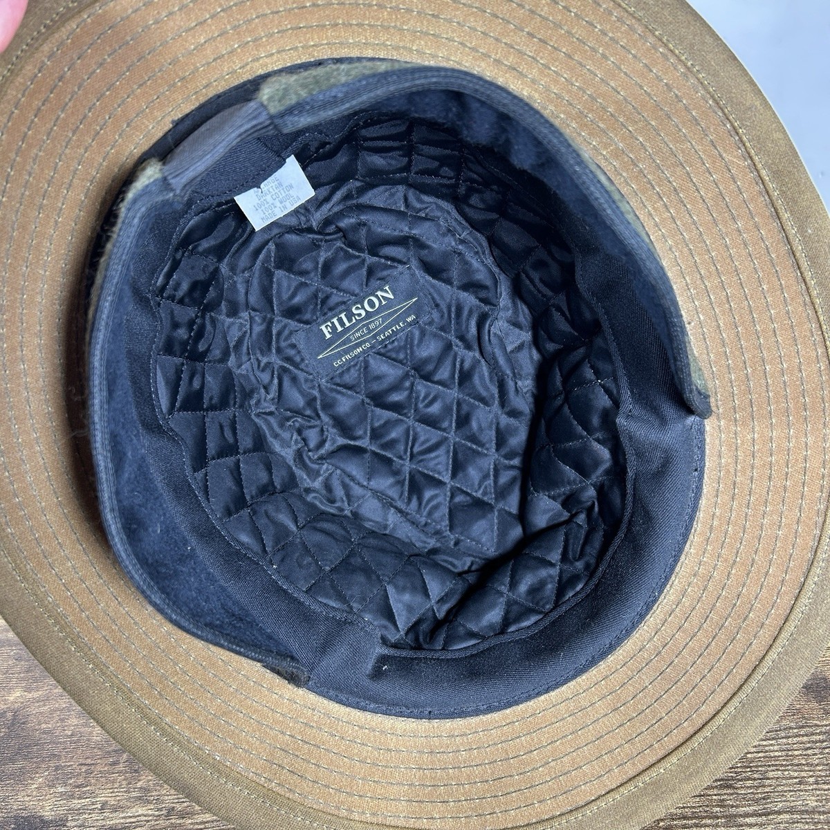 Filson Tin Cloth Packer Hat XL Dark Tan Insulated with Ear Flap