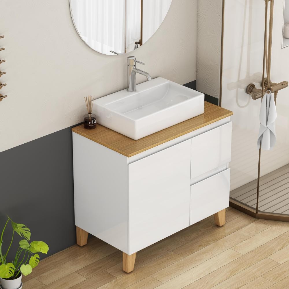31.5" Modern Bathroom Vanity w/ Sink, Soft-Close Drawers, White