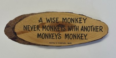 Vintage Wood Sign Martha's Vineyard Wise Monkey Saying Plaque Souvenir Cottage