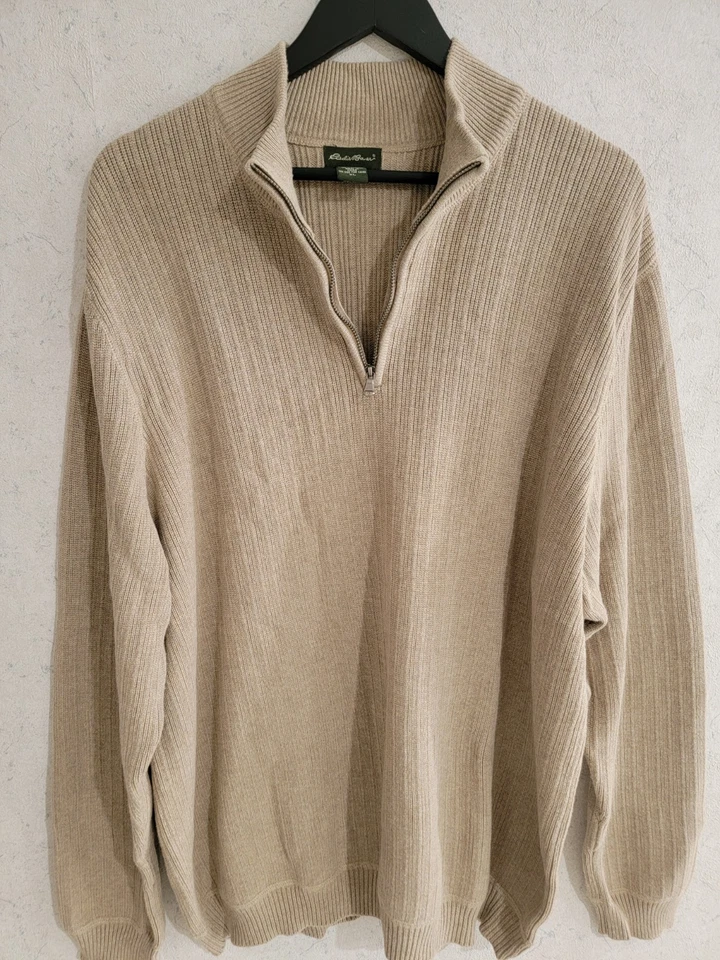 Tommy Bahamas Sweater Cream 1/4 Quarter Zip Casual Sweatshirt 100% Cotton XL - Image 3 of 4