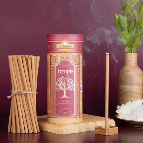 Mangaldeep Temple Premium Bambooless Dhoop Sticks - Javadu -Ceramic Stand Inside