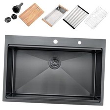 33x22x10 Drop In Kitchen Sink 304 Stainless Steel Deep 33"x22"x10" Nano Black