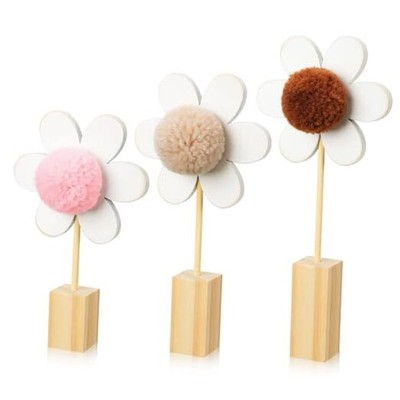 3 Pcs Wooden Daisy Nursery Shelf Decor Boho Daisy Decor Set Floral Aesthetic 