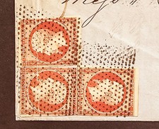 🇨🇵 FRANCE 1858 -RARE DOTTED Cancel 3 x NAPOLEON 80c CARMIN on COVER To US