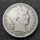 1898 Barber Half Dollar 50C - Philadelphia Mint - 90% Silver - G-VG Condition
