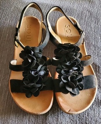 SOUL Naturalizer Shoes Womens Size 9 Black Flower Wedge Slingback Sandals Sing
