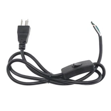 3-Prong Power Cord with Open Wiring & On/Off Switch(4ft, Black)