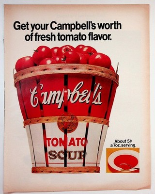 Vintage Campbell's Tomato Soup Magazine Print Ad Fresh Tomato Basket Art 1970s