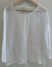 Joie Boxy Relaxed Oversized L Gauzy Linen Cotton Top White Dolman Sleeve Beach