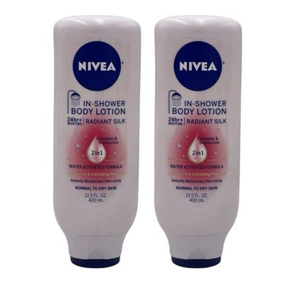 2 Pack Nivea In Shower Body Lotion Radiant Silk Exfoliate & Moisturize 13.5 oz