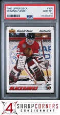 1991 UPPER DECK #335 DOMINIK HASEK RC BLACKHAWKS HOF PSA 10