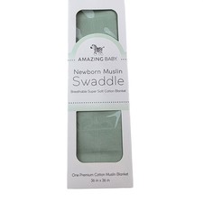 Amazing Baby Newborn Muslin Swaddle Blanket Sage Green Cotton 36x36 NIB P3