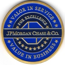 JPMorgan Chase & Co Military & Veterans Affairs Challenge Coin Blue Gold tone