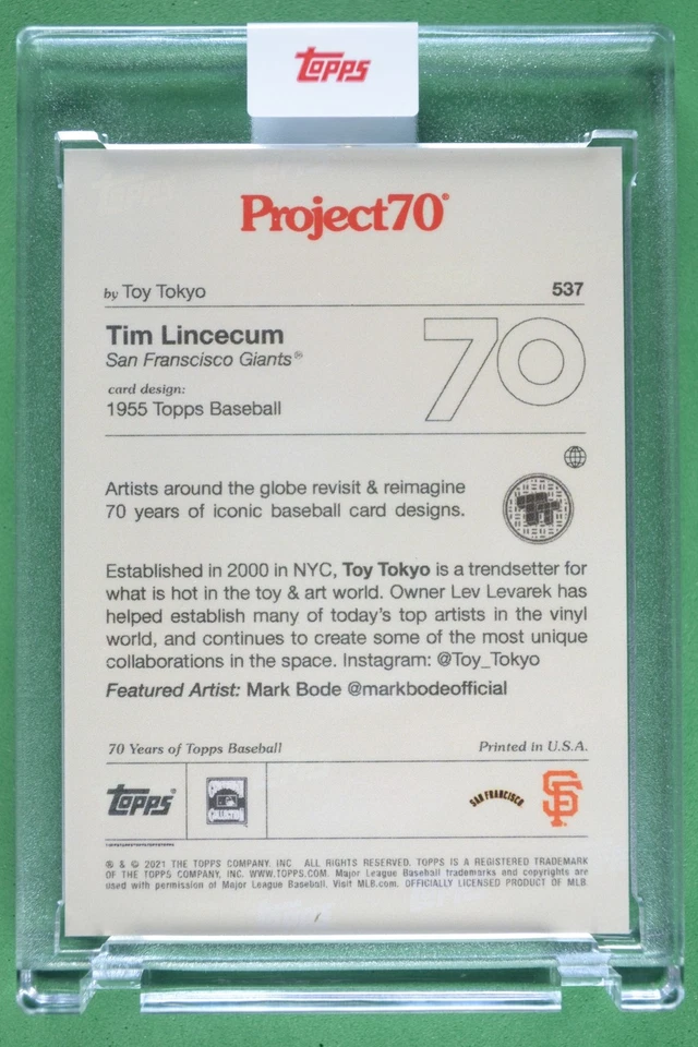 Tim Lincecum 2021-22 Topps Project 70 by Toy Tokyo Encased #537 - Image 2 of 3