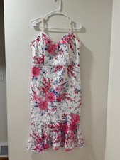 GUESS Womens Floral lace Flounce-hem Spaghetti Strap Knee Length Sheath Dress 14