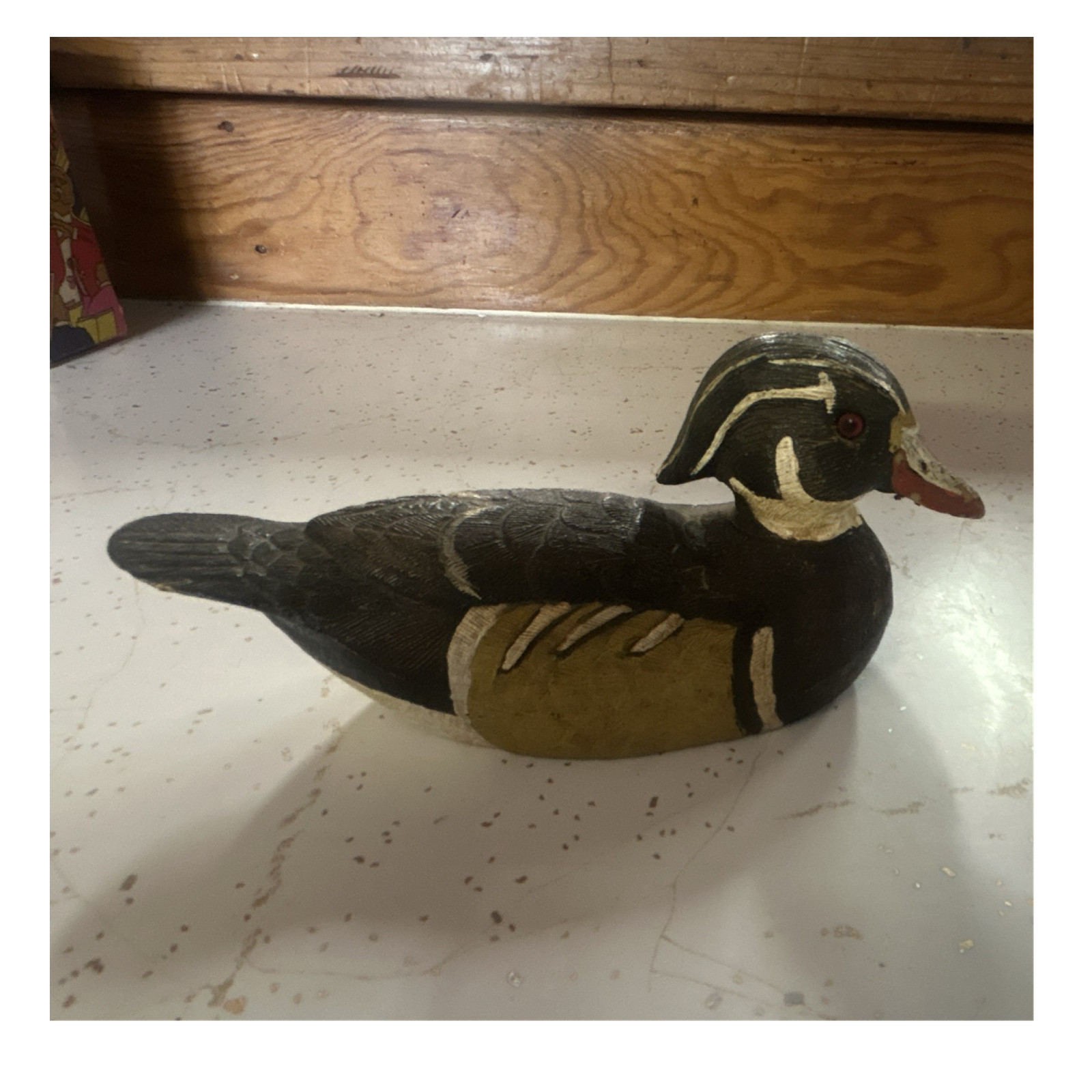 Painted Wood Duck Decoy Figure, Black Brown White, Single 1 Item Set