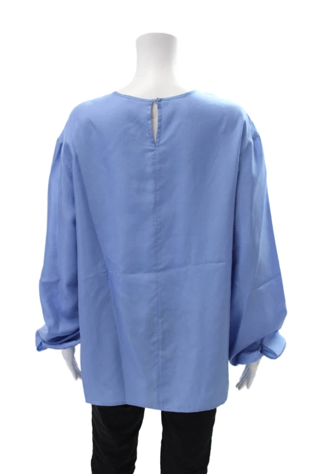 Blusa Joseph Mujer Seda Manga Globo Escote Redondo Abotonada Azul Talla 38 Foto 3 de 4
