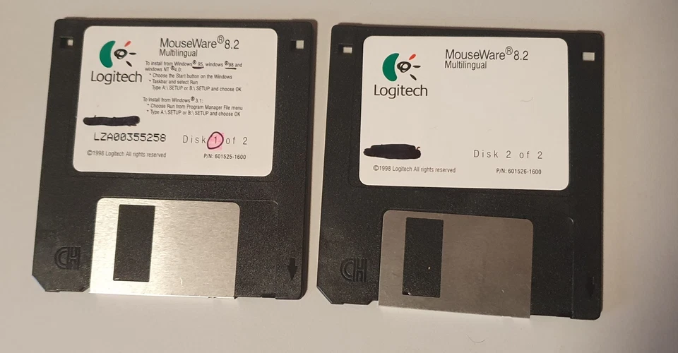Logitech MouseWare 8.2 Multilingual zwei 3,5"- Disketten von 1998 - Bild 1 von 1
