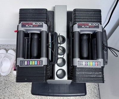 PowerBlock Elite EXP Complete Set of 2 Dumbbells and Rack. 5lbs to