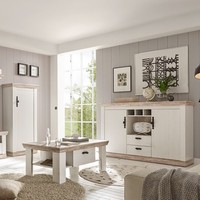 Kommode Anrichte Sideboard Couchtisch Set Pinie Weiß Landhaus