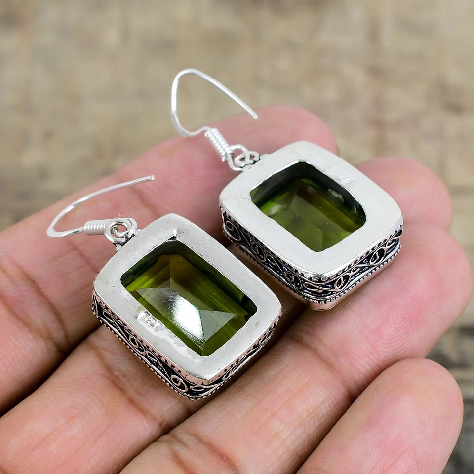 Peridoto Gemma Pendente Orecchino 925 Argento Sterling Mano Gioielli per Regali - Immagine 4 di 4