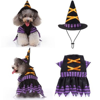 Dog Cat Witch Dress Costumes with Magic Hat, Pet Halloween Christmas Cosplay ...